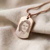 Memory tag cremation necklace with personalised photo engraving option, memorial ashes keepsake jewellery