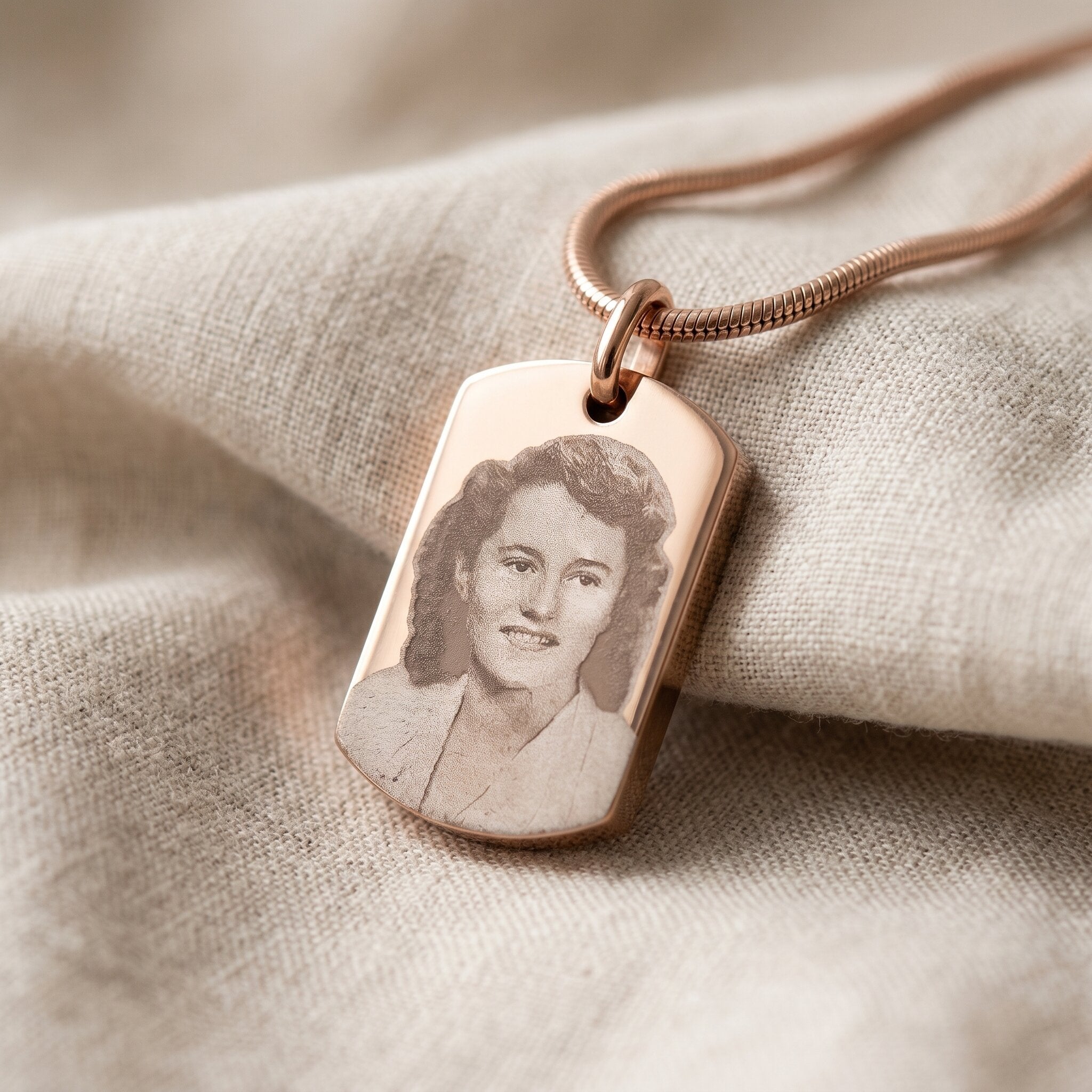 Memory tag cremation necklace with personalised photo engraving option, memorial ashes keepsake jewellery