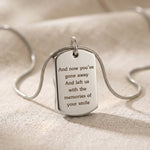 Memory tag cremation necklace in silver, engraved memorial jewellery for ashes and remembrance keepsake