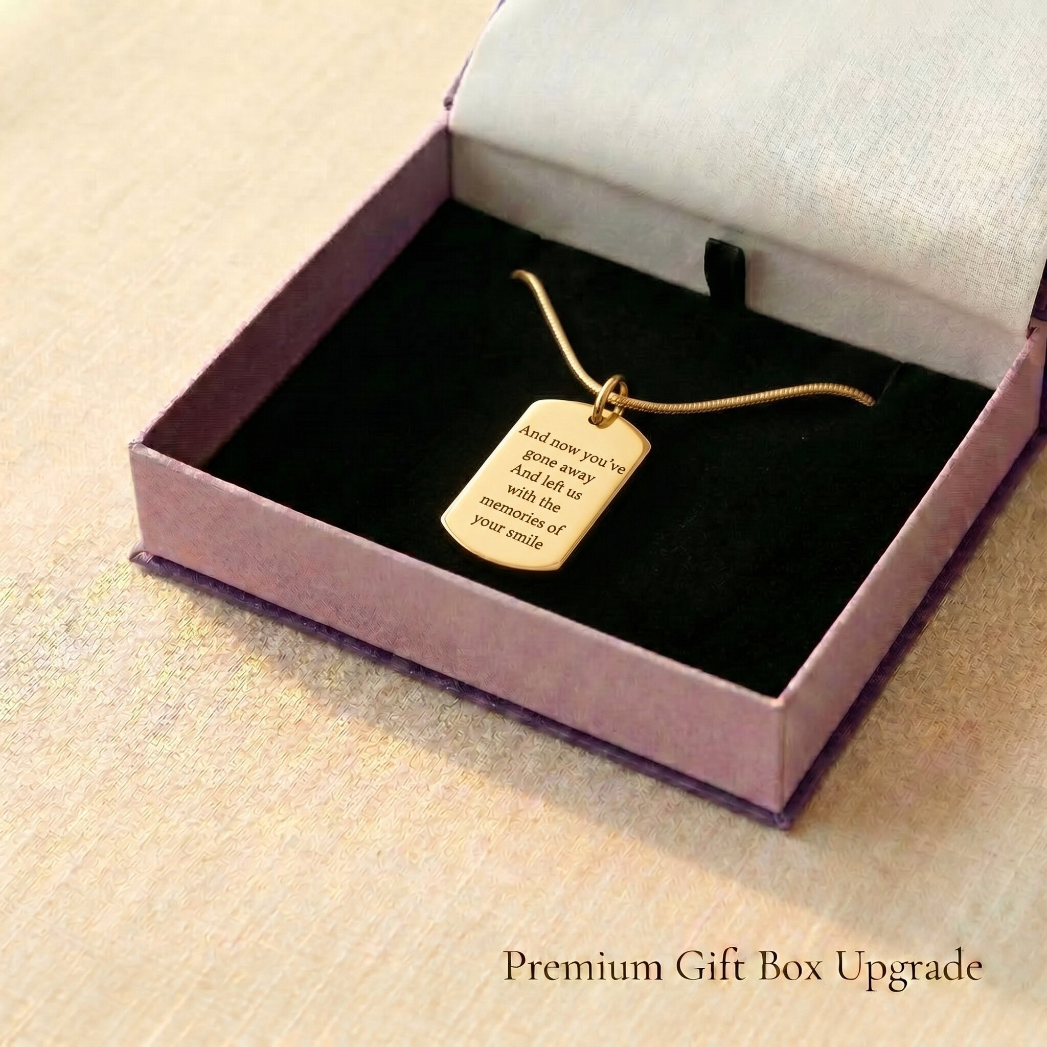 Memory tag cremation necklace with premium gift box packaging, memorial ashes jewellery keepsake gift