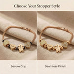 Moments charm bracelet option showing different stopper styles and charm configurations
