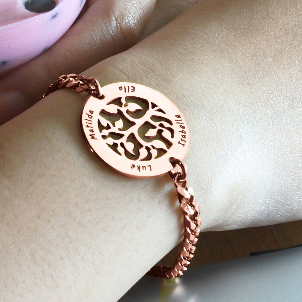 Belle Fever my tree bracelet, personalised engraved names jewellery