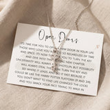 Open doors necklace with message card, symbolic jewellery for new opportunities and meaningful gift
