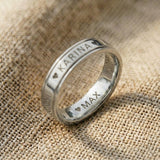 Personalised band ring showing inside and outside engraving options 