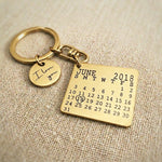 Gold personalised calendar keyring with engraved date calendar tag design