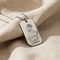 Personalised dog tag photo necklace with custom image engraving on tag pendant