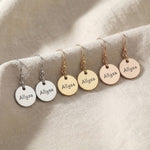 Personalised earrings in gold silver and rose gold finishes with engraved disc design