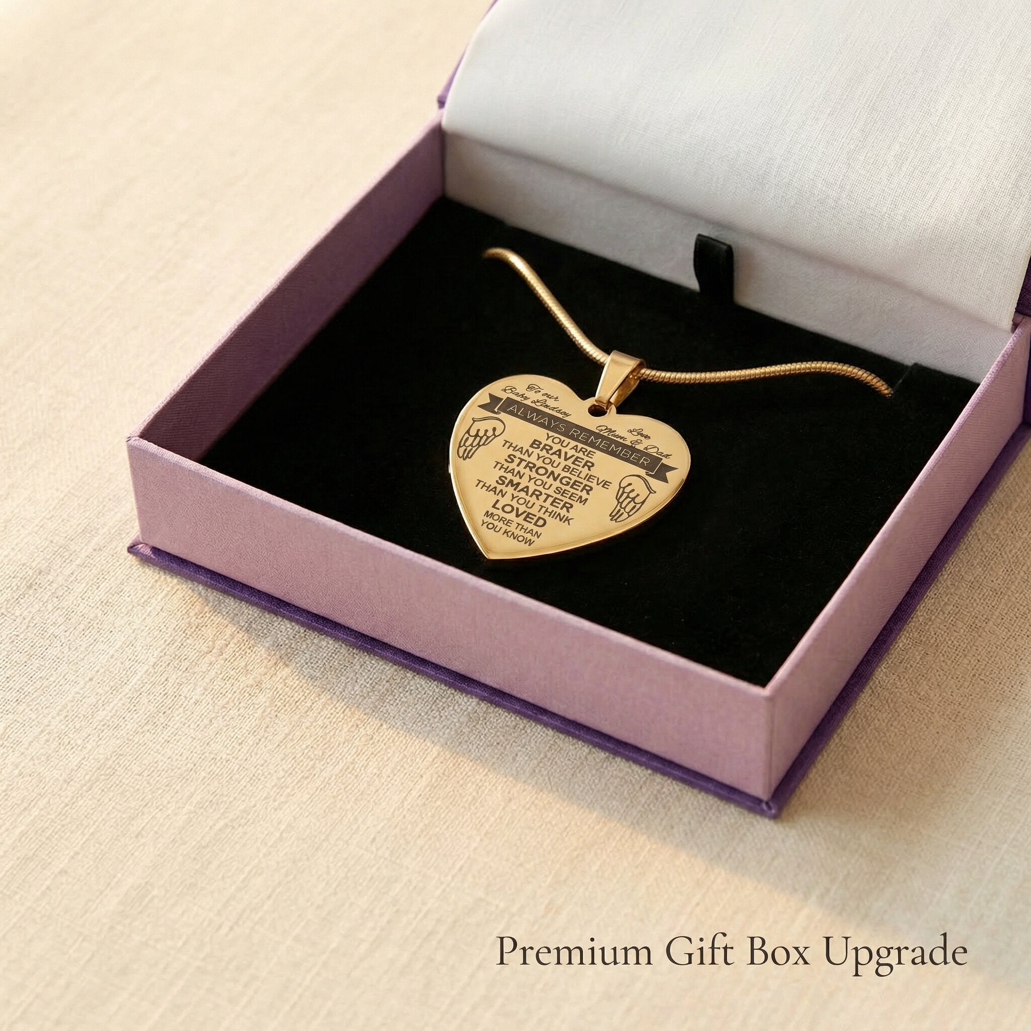 Personalised heart necklace in premium gift box, meaningful jewellery gift presentation