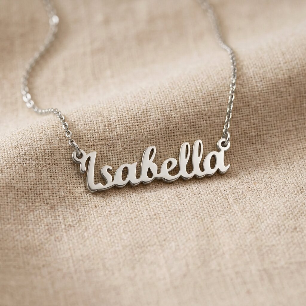 Silver personalised name necklace with script name pendant design
