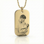 Custom Engraved Photo Dog Tag Gold Necklace by Belle Fever, men's jewellery gift, capturing treasured memories.