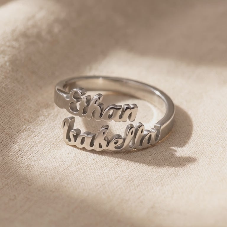 Elegant personalized name ring video showcasing custom script jewelry for meaningful gift moments
