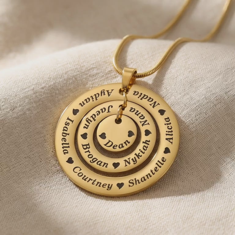 Circle of Loved Ones necklace video showing pendant details and design