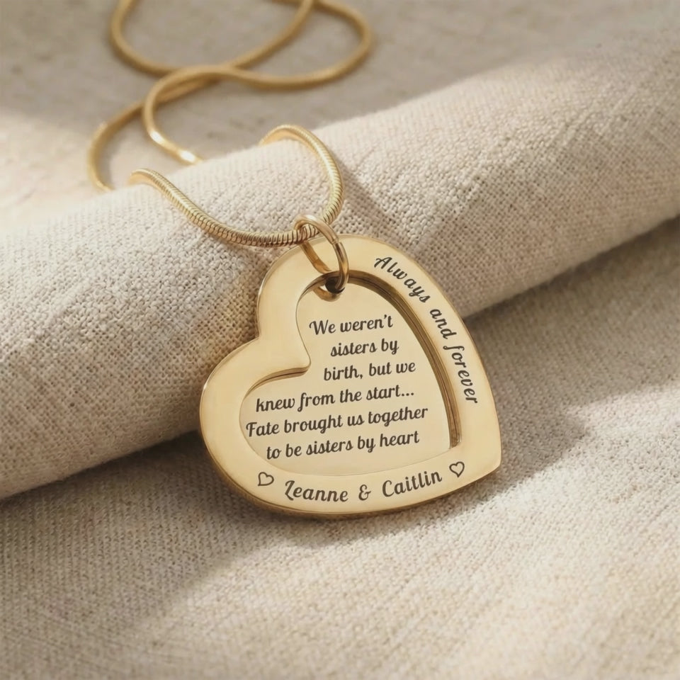 Love Forever Necklace with engraved heart pendant shown in close-up product view