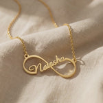 Video showing single infinity name necklace with personalised name and polished finish detail