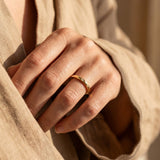 Woman wearing prism ring, minimalist geometric jewellery for everyday wear and modern style