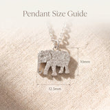 Remember necklace size guide showing elephant pendant dimensions and chain length