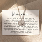 Remember necklace with message card, meaningful memorial jewellery keepsake for remembrance and comfort