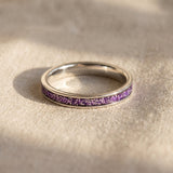 River ring with purple gemstone band, minimalist stackable jewellery gift for her