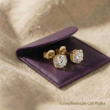 Round stud earrings displayed with gift wallet packaging, elegant jewellery gift option