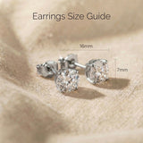 Round stud earrings size guide showing stone dimensions and scale 