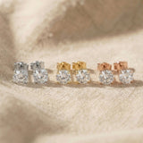 Round stud earrings tone comparison showing gold, silver and rose gold finishes