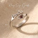 Single name ring size guide showing personalised script band width and ring proportions