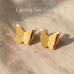 Sparkling butterfly earrings size guide showing stud dimensions and delicate wing detail