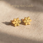 Sparkling snowflake earrings size guide showing stud dimensions and delicate crystal detail