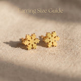 Sparkling snowflake earrings size guide showing stud dimensions and delicate crystal detail