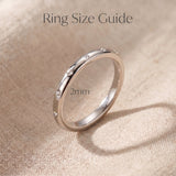 Starlets ring size guide showing slim minimalist band width and delicate stacking ring proportions
