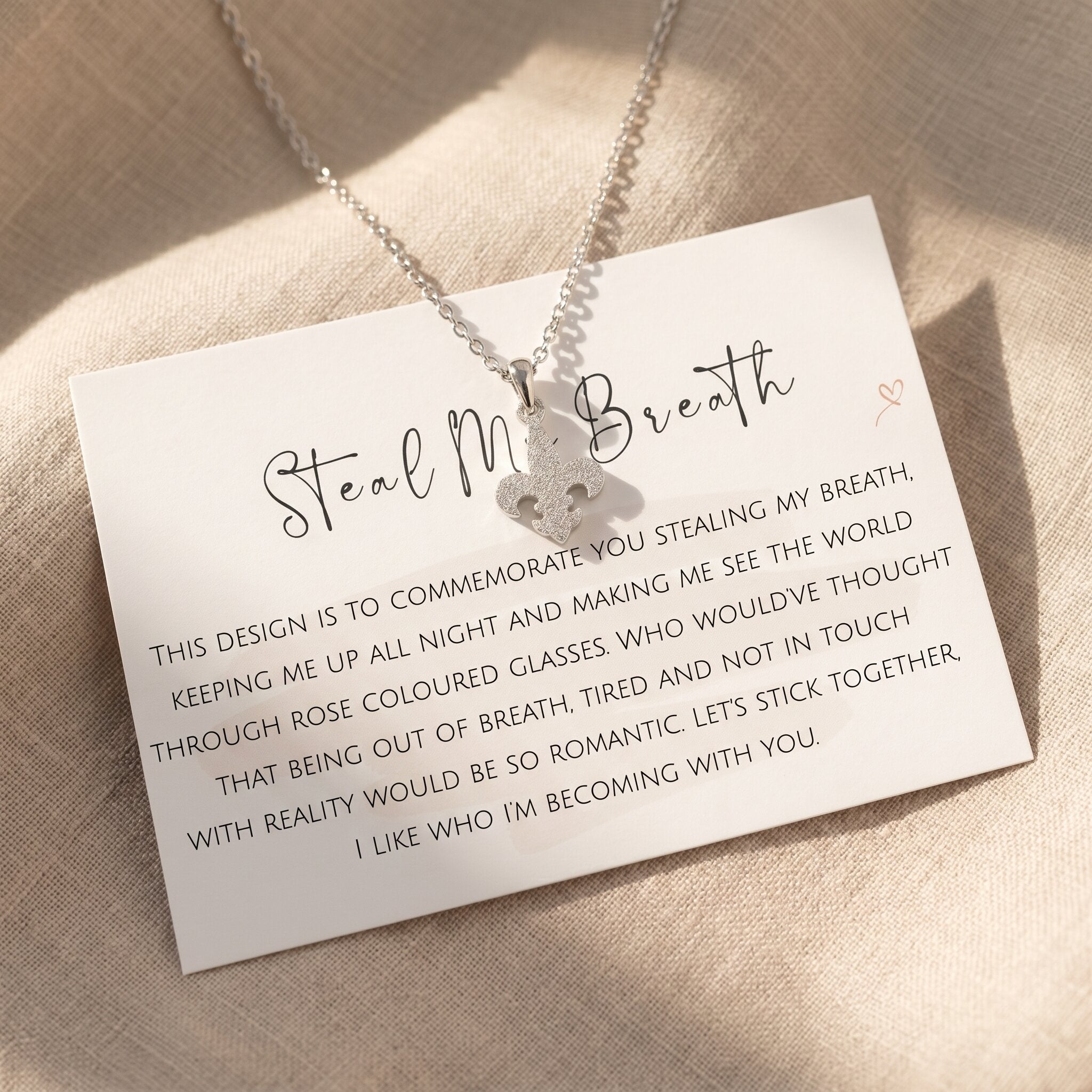 Steal my breath necklace with message card, meaningful romantic jewellery gift for someone special