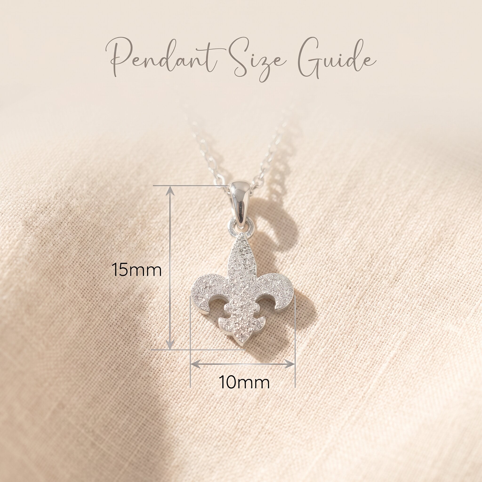 Steal my breath necklace size guide showing pendant dimensions and elegant design detail