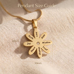 Sunflower necklace size guide showing pendant dimensions and sunflower detail proportions