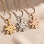 Sunflower necklace tone comparison showing gold, silver and rose gold meaningful keepsake jewellery options