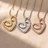 Swirl of my heart necklace tone comparison showing gold, silver and rose gold sentimental jewellery finishes