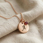 Tokens of Love Necklace in rose gold with initial charm and birthstone detail