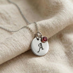 Tokens of Love Necklace in silver with initial charm and birthstone, personalised jewellery