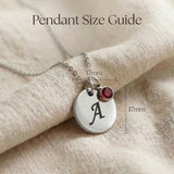 Tokens of Love Necklace size guide showing pendant dimensions and chain length details
