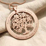 personalized tree of life necklace with engraved name washer and 10 leaf design, family jewelry gift