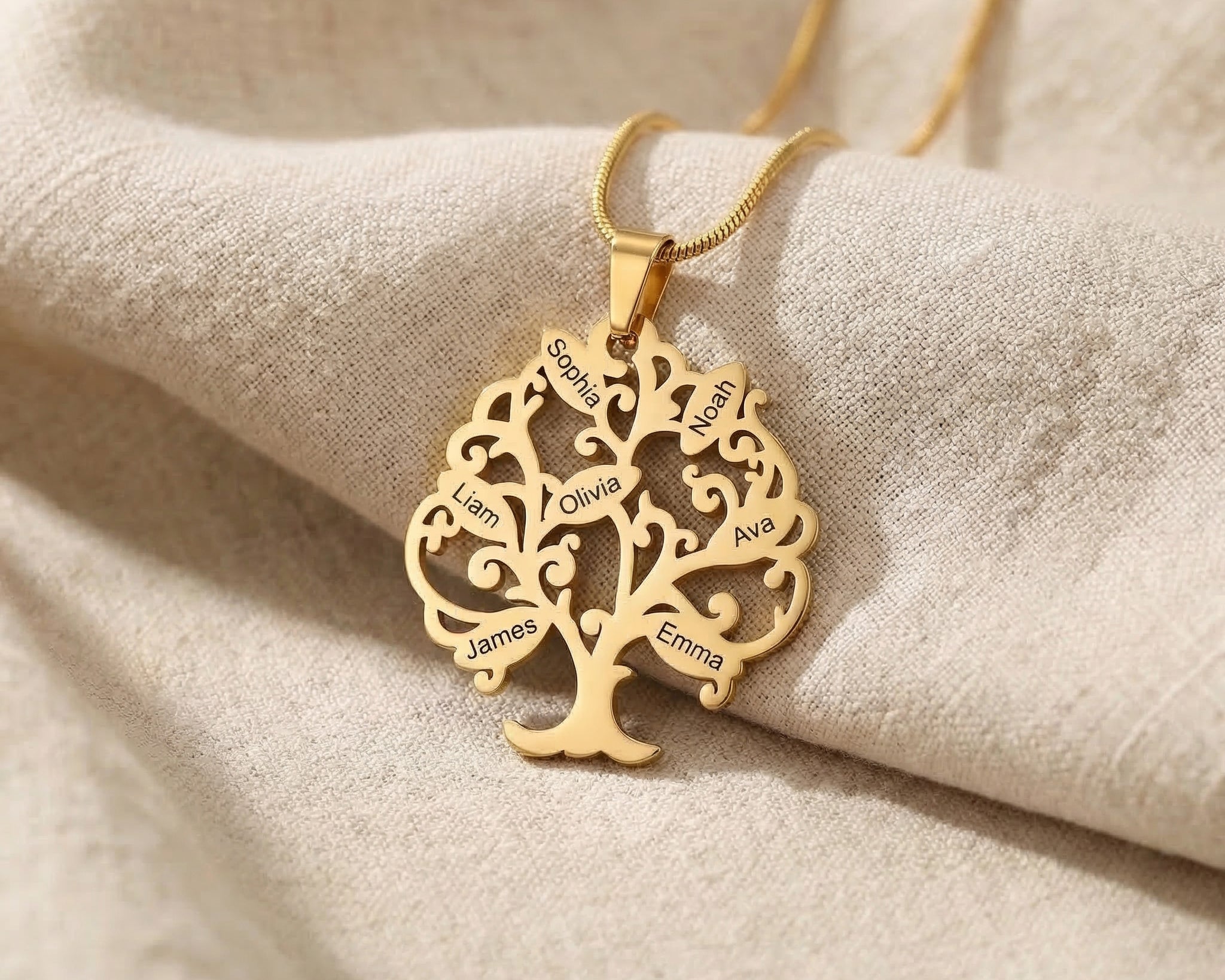Tree of life necklace in gold with detailed tree design, elegant keepsake jewellery