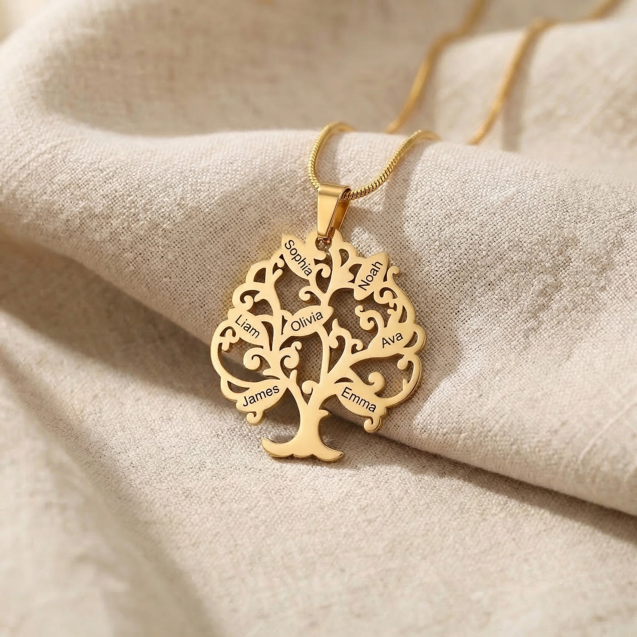 Tree of life necklace in gold with detailed tree design, elegant keepsake jewellery