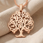 Tree of life necklace with 10 engraved leaf details, personalised family tree design