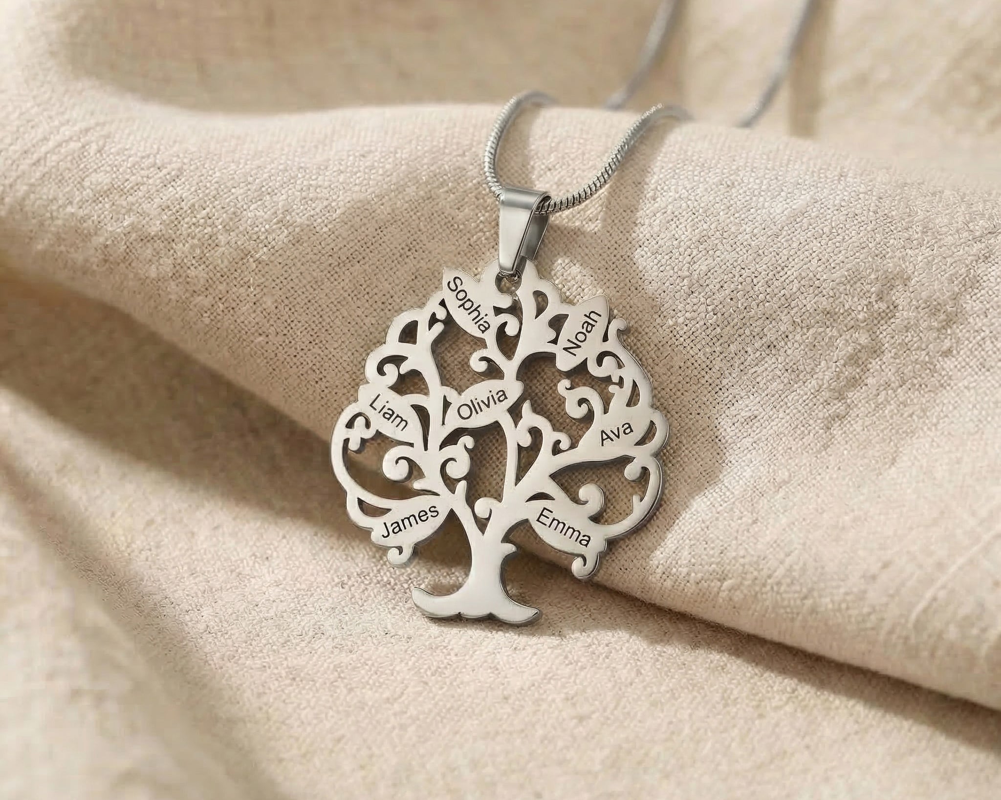 Tree of life necklace in silver with detailed cut-out tree design, classic style