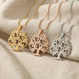 Tree of my life necklace tone comparison showing gold, silver and rose gold finishes