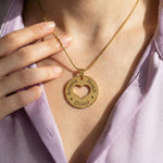 Gold Triple Love Necklace, worn on model, gift for mother's day, Mothers Jewellery by Belle Fever