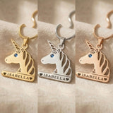 Unicorn head name necklace tone comparison showing gold, silver and rose gold finishes