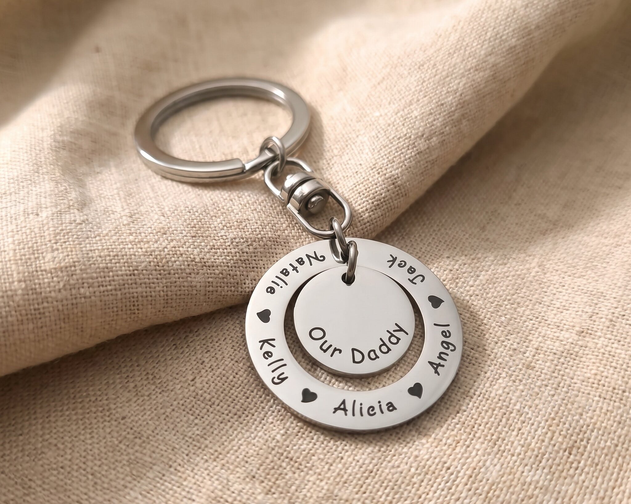 Silver Washer Disc Keyring with engraved message, personalised keepsake hero image