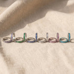Zircon hoop earrings with multiple crystal colour options, elegant personalised jewellery choices