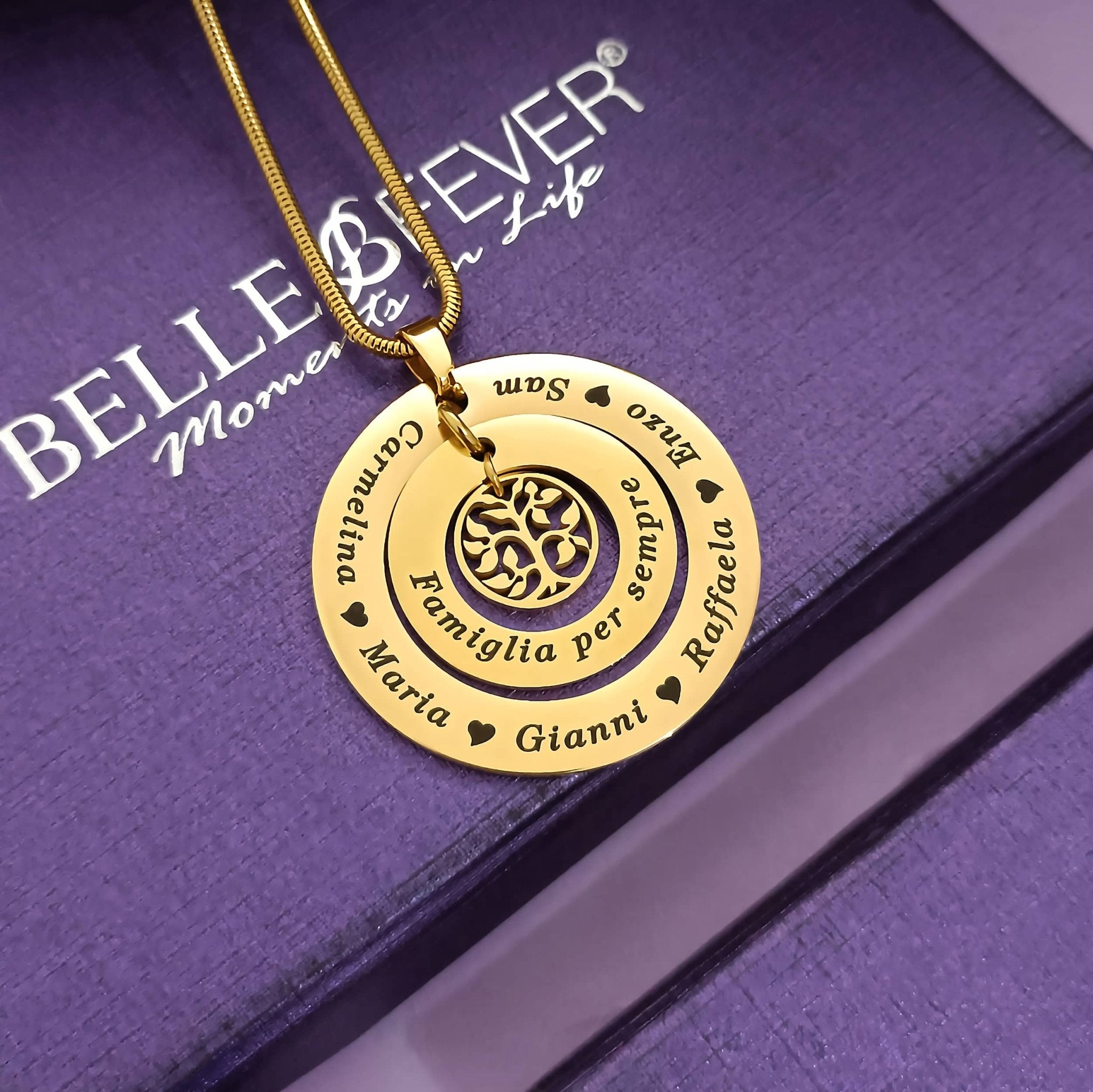 Circles of Loved Ones Tree Personalised Necklace - Family Tree Necklaces by Belle Fever