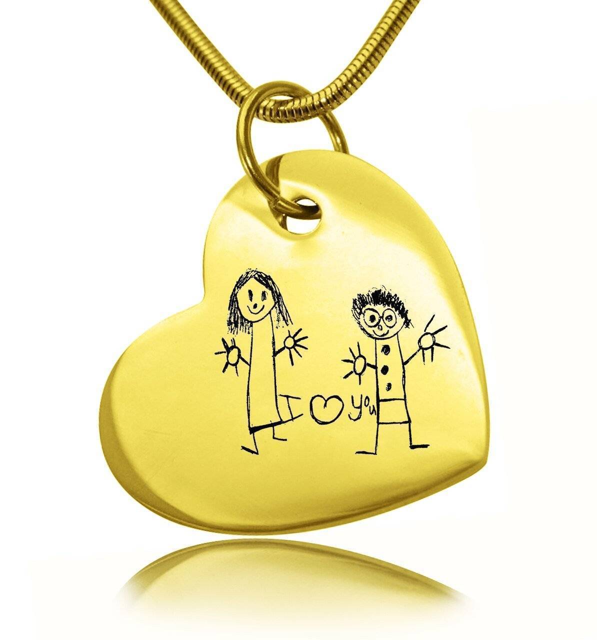 Custom Kids Drawing Heart Necklace - Kids Drawing Jewellery by Belle Fever